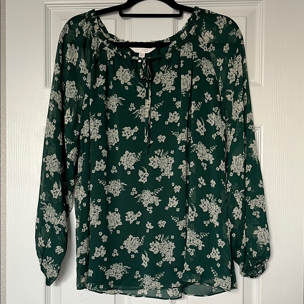 LC Lauren Conrad Green Long Sleeve Relaxed Blouse